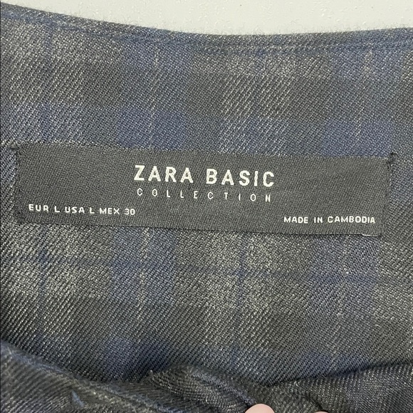 Zara Navy Blue Plaid Bell Sleeve Jacket/Top Sz L - Picture 7 of 16